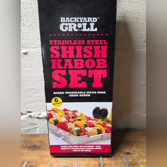 Deluxe Kabob Set 6 Skewers Rack Preowned Used Once Perfect Stainless Steel - Picture 2 of 4